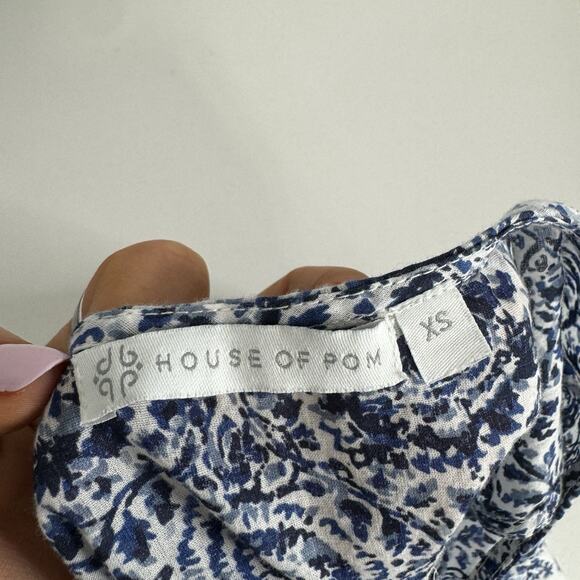 House of Pom Womens Dress XS White 100% Cotton Printed Beachy Cover Up Resort - Picture 10 of 11